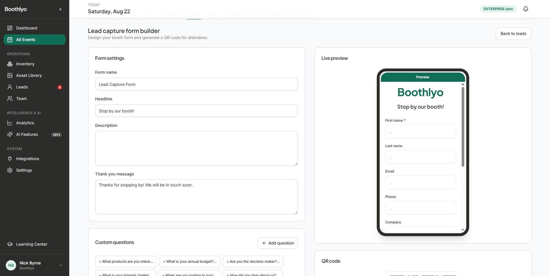 Lead Capture — Boothlyo trade show management software
